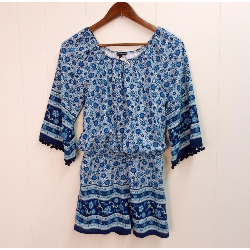 Sequin Hearts Girls XL Blue Floral Print Romper Casual‎ / #8068